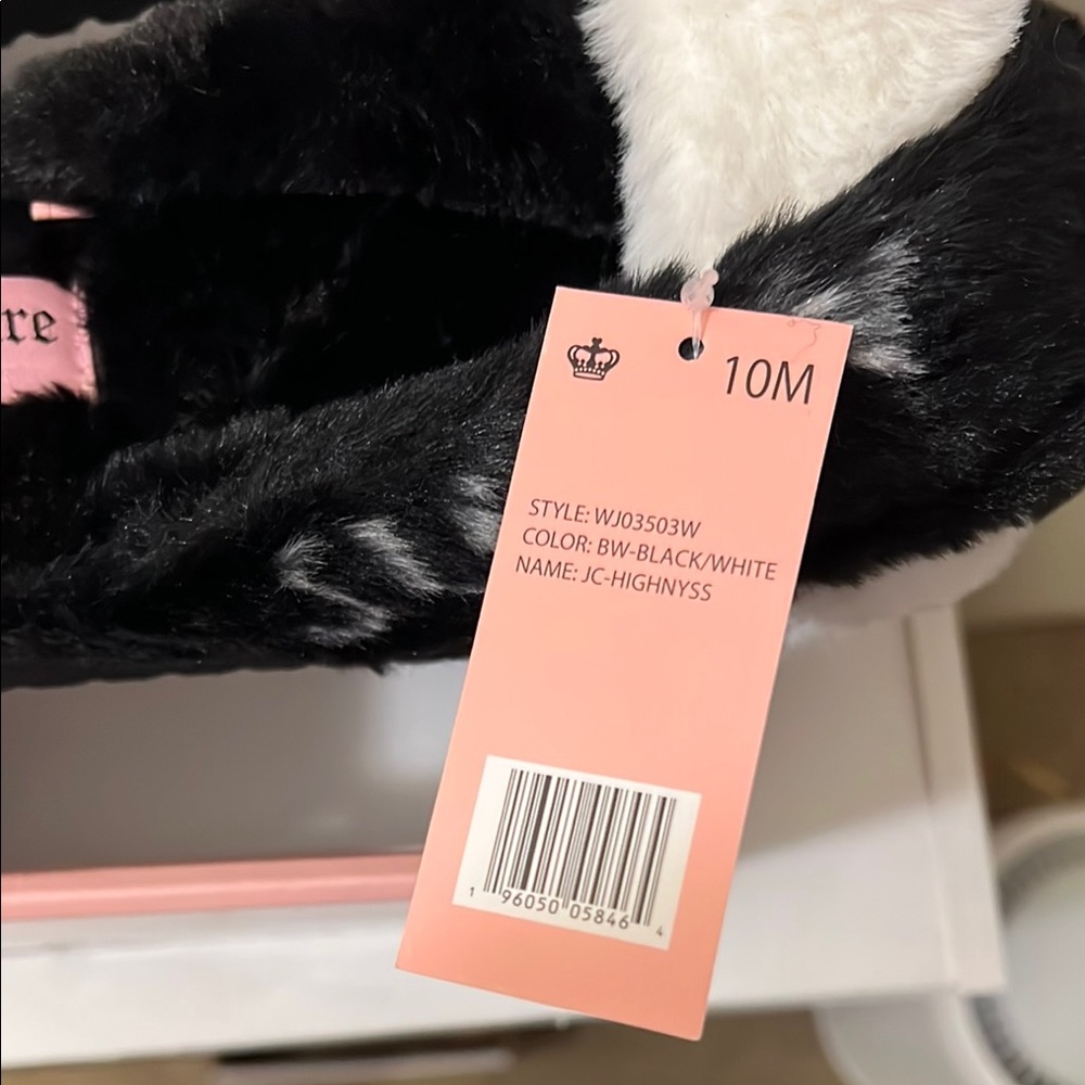 NIB Juicy Couture Highnyss Black Faux Fur Slippers - Picture 6 of 11